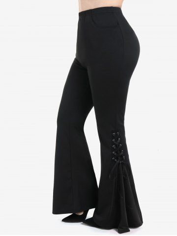 Gothic Lace Up Two Tone Godet Hem Pull On Flare Pants - MULTI - 5X | US 30-32