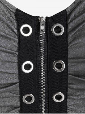 Lace Up Grommets Full Zipper Gothic Tank Top