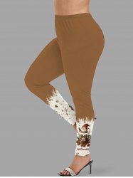 Plus Size Christmas Bowknot Gingerbread Snowflake Santa Claus Candy Cup Print Leggings -  