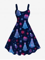 Robe Ligne A Sapin de Noël Galaxie et Cadeau Imprimés de Grande Taille à Paillettes - Bleu profond S