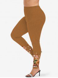 Plus Size Christmas Hat Galaxy Gingerbread Candy Ball Print Leggings -  