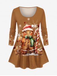 Plus Size Christmas Hat Galaxy Gingerbread Candy Ball Print Long Sleeves T-shirt -  