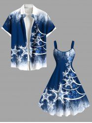 Costume Contrastant Imprimé Sapin de Noël Grande Taille - Bleu profond 