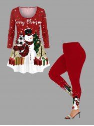 Christmas Tree Snowflake Snowman Gift Box Print Plus Size Matching Set -  