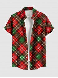 Chemise de Noël à Carreaux Imprimée Boutonnée de Grande Taille avec Poche - Rouge 4XL