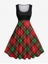 Plus Size Christmas Plaid Print 1950s Vintage Dress -  