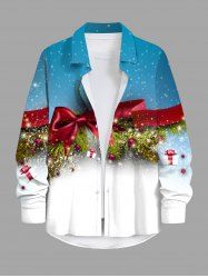 Chemisier à Manches Longues en Blocs de Couleurs avec Boutons et Poche Imprimé Sapin de Noël Grande Taille pour Hommes - Multi-A 6XL