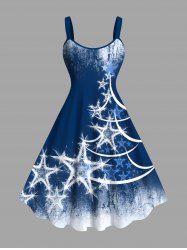 Plus Size Christmas Tree Star Distressed Colorblock Print Tank Dress -  