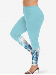 Plus Size Christmas Snowflake Snowman Holy Fruit Hat Latern Print Leggings -  