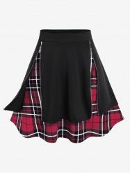 Plus Size Plaid Zipper Mini A Line Skirt -  