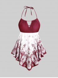 3D Figure Butterfly Print Halter Ruched Tankini Sswimsuit -  