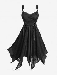 Gothic Plus Size Floral Lace Panel Lace-up Ruched Layered Handkerchief Dress -  