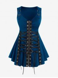 Lace Up Grommets Full Zipper Gothic Tank Top -  