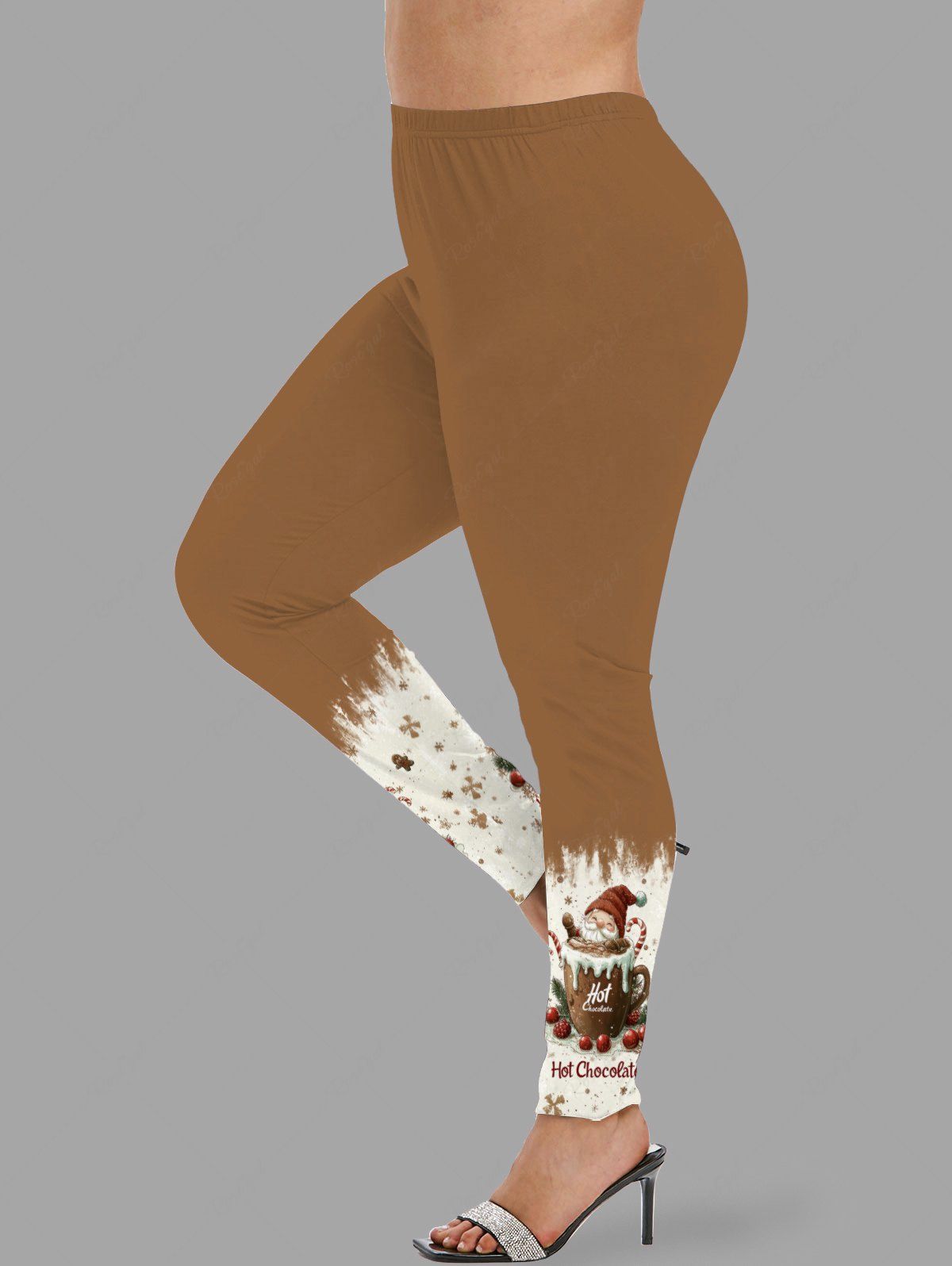 Shop Plus Size Christmas Bowknot Gingerbread Snowflake Santa Claus Candy Cup Print Leggings  