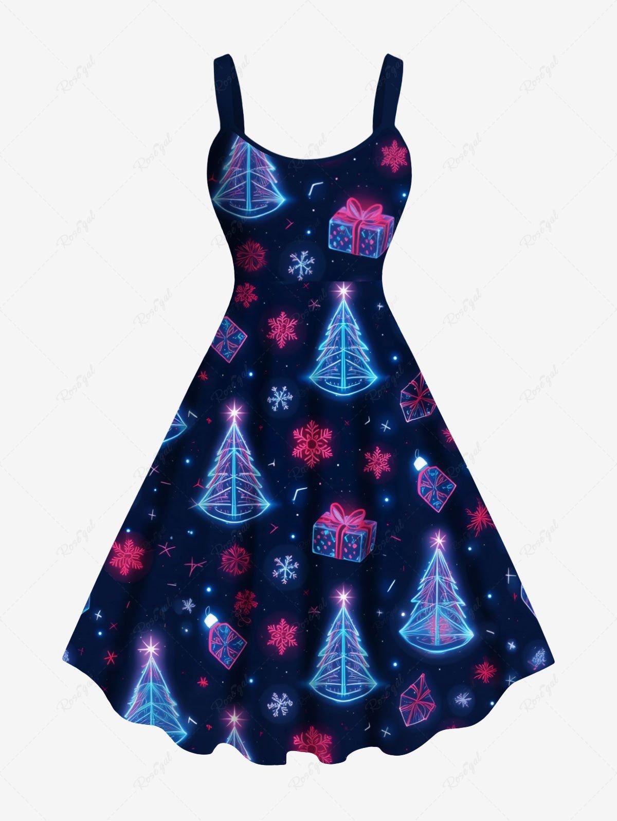 Robe Ligne A Sapin de Noël Galaxie et Cadeau Imprimés de Grande Taille à Paillettes Bleu profond S