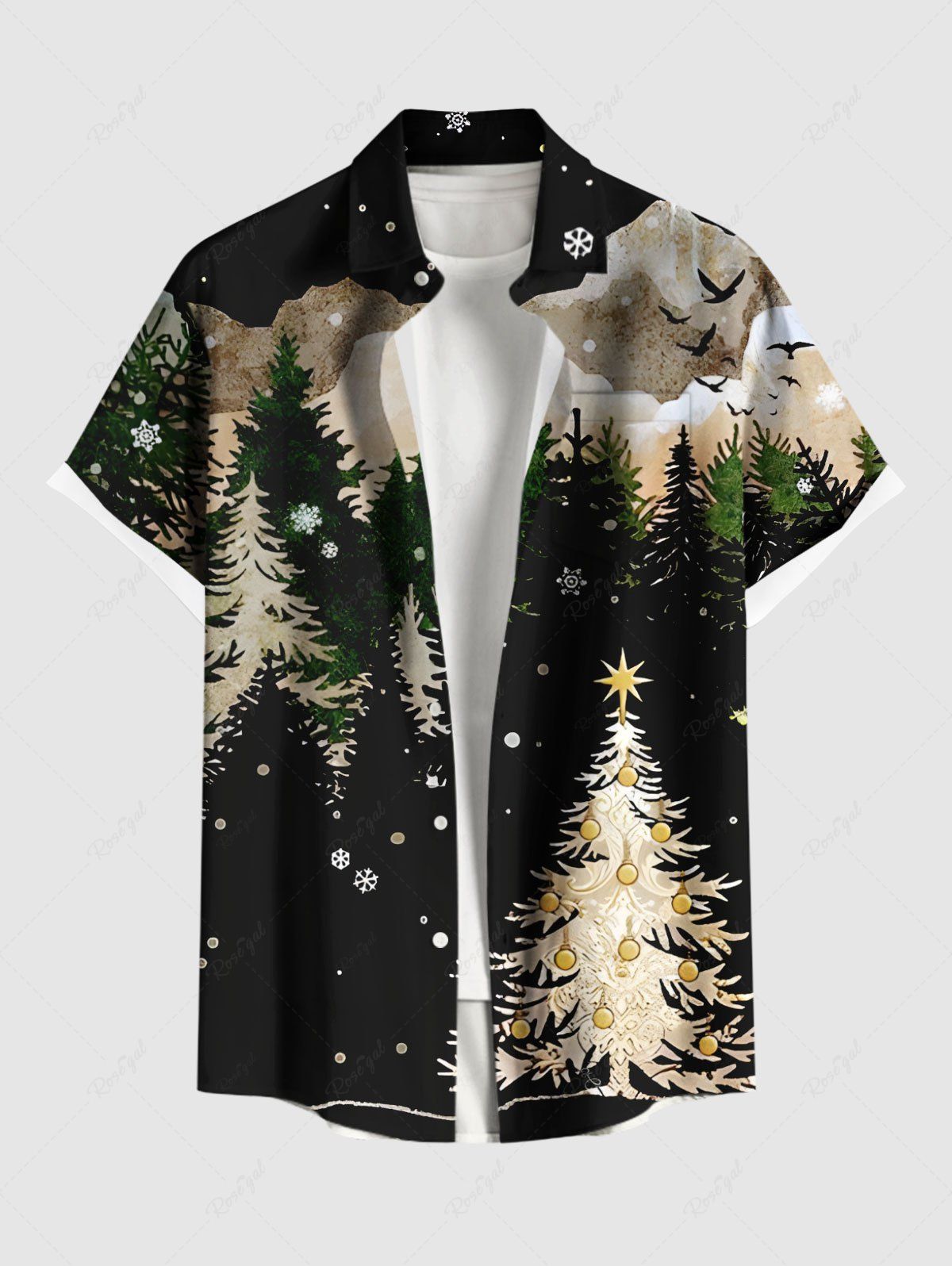 Chemise Imprimé Élément de Noël avec Poche Grande Taille pour Homme Noir S