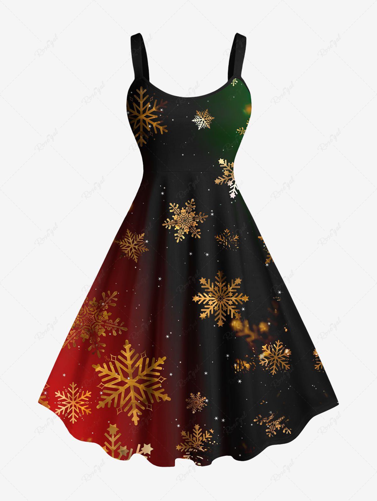 Robe Débardeur Ligne A Ombrée Teinté de Noël de Grande Taille Noir S