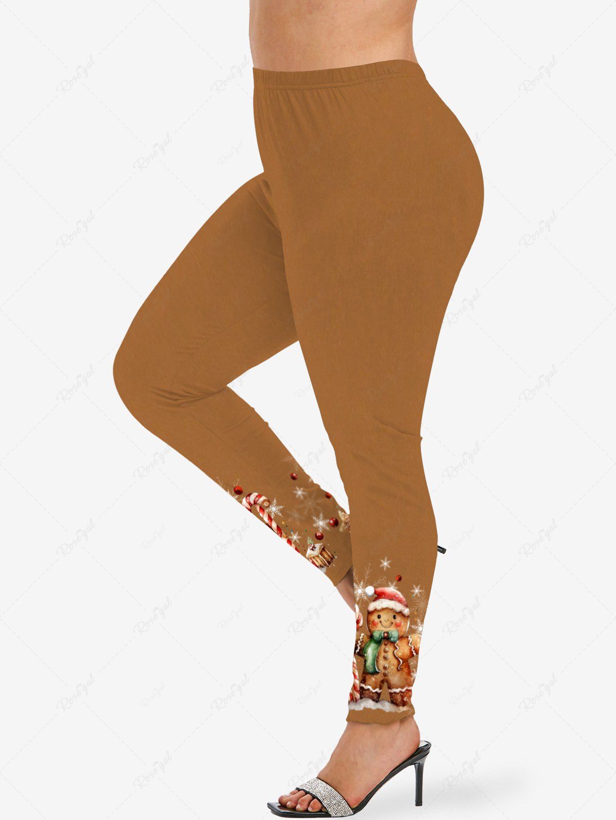 Sale Plus Size Christmas Hat Galaxy Gingerbread Candy Ball Print Leggings  