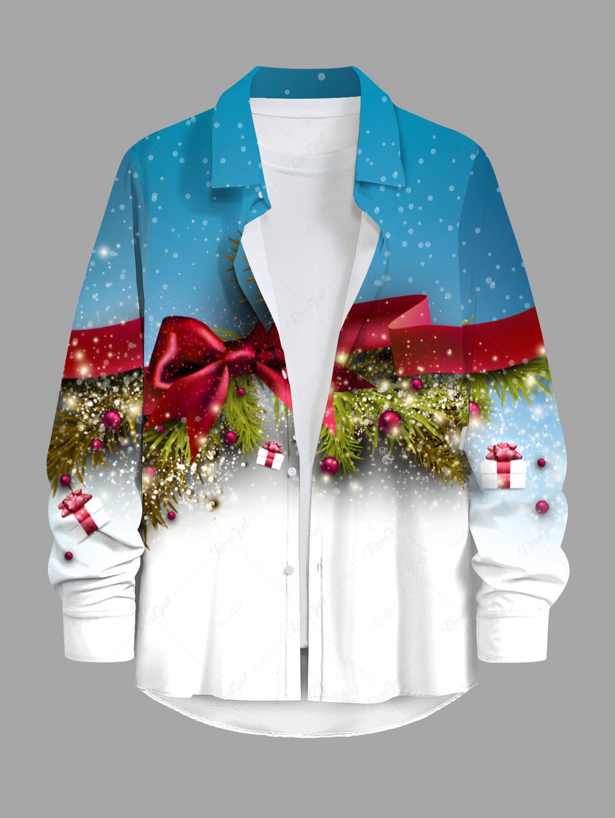 Chemisier à Manches Longues en Blocs de Couleurs avec Boutons et Poche Imprimé Sapin de Noël Grande Taille pour Hommes Multi-A 6XL