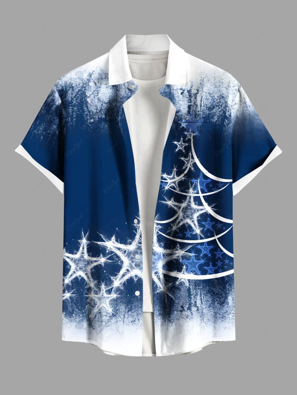 Chemise Imprimé Élément de Noël Grande Taille avec Poches Bleu profond S