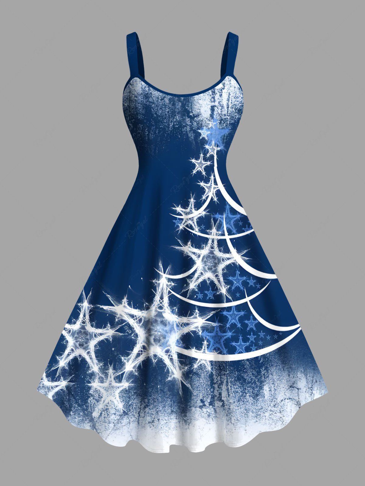 Robe Débardeur Déchiré Sapin de Noël Etoile Imprimé en Blocs de Couleurs de Grande Taille Bleu S