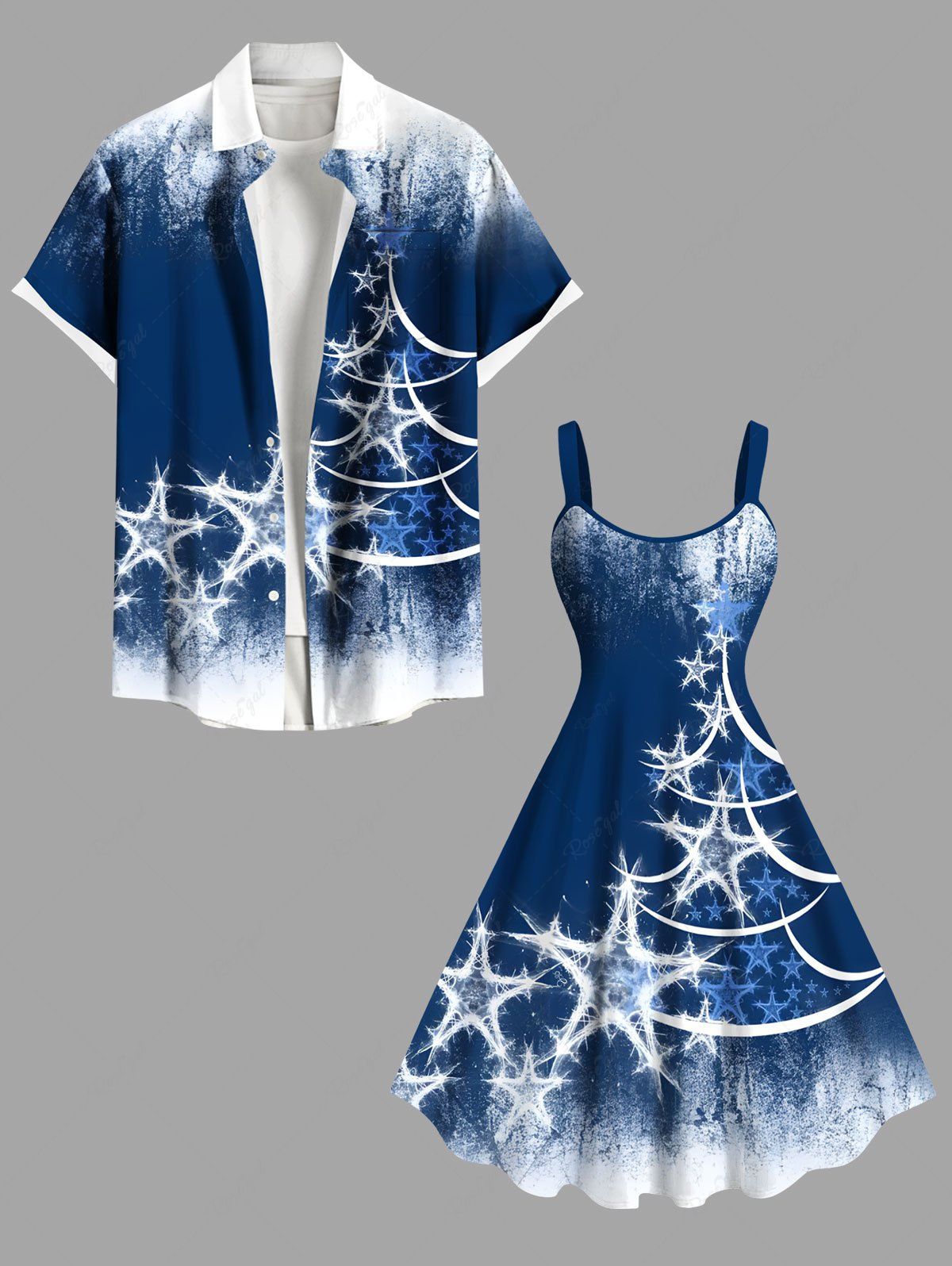 Costume Contrastant Imprimé Sapin de Noël Grande Taille Bleu profond 