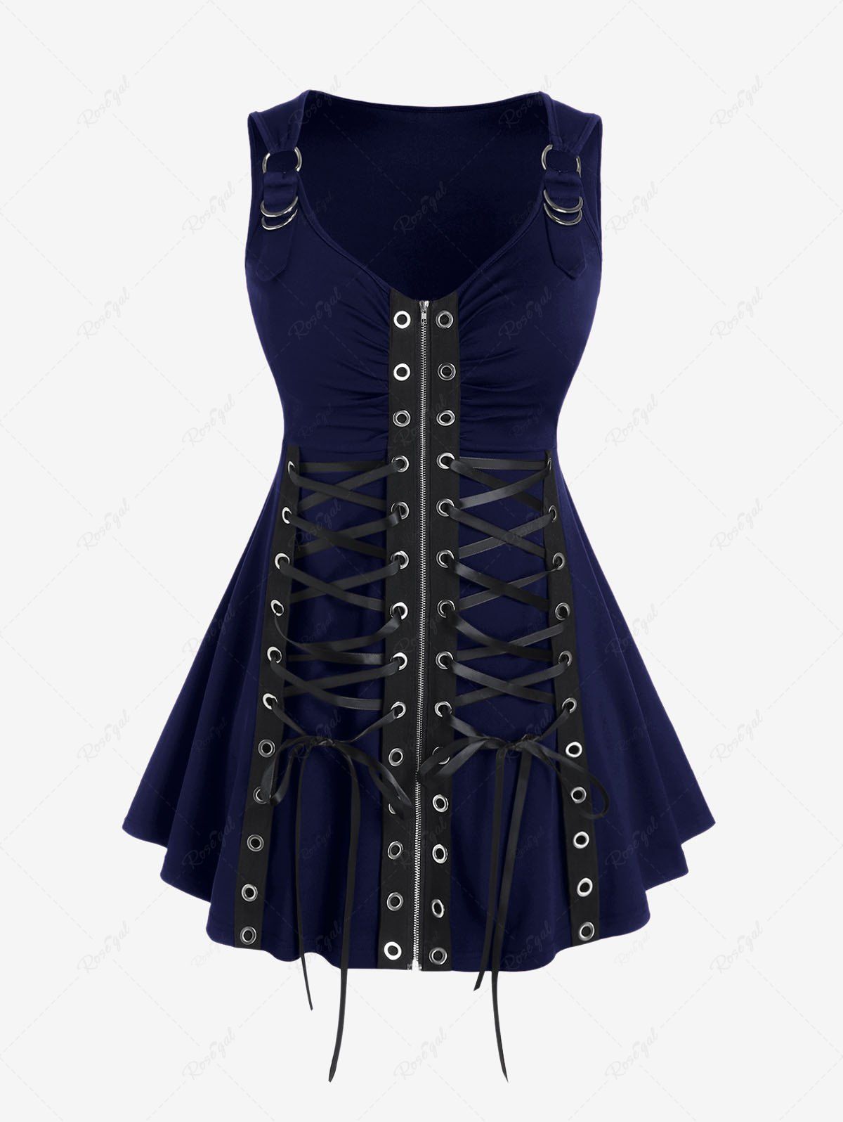 Outfits Lace Up Grommets Full Zipper Gothic Tank Top  