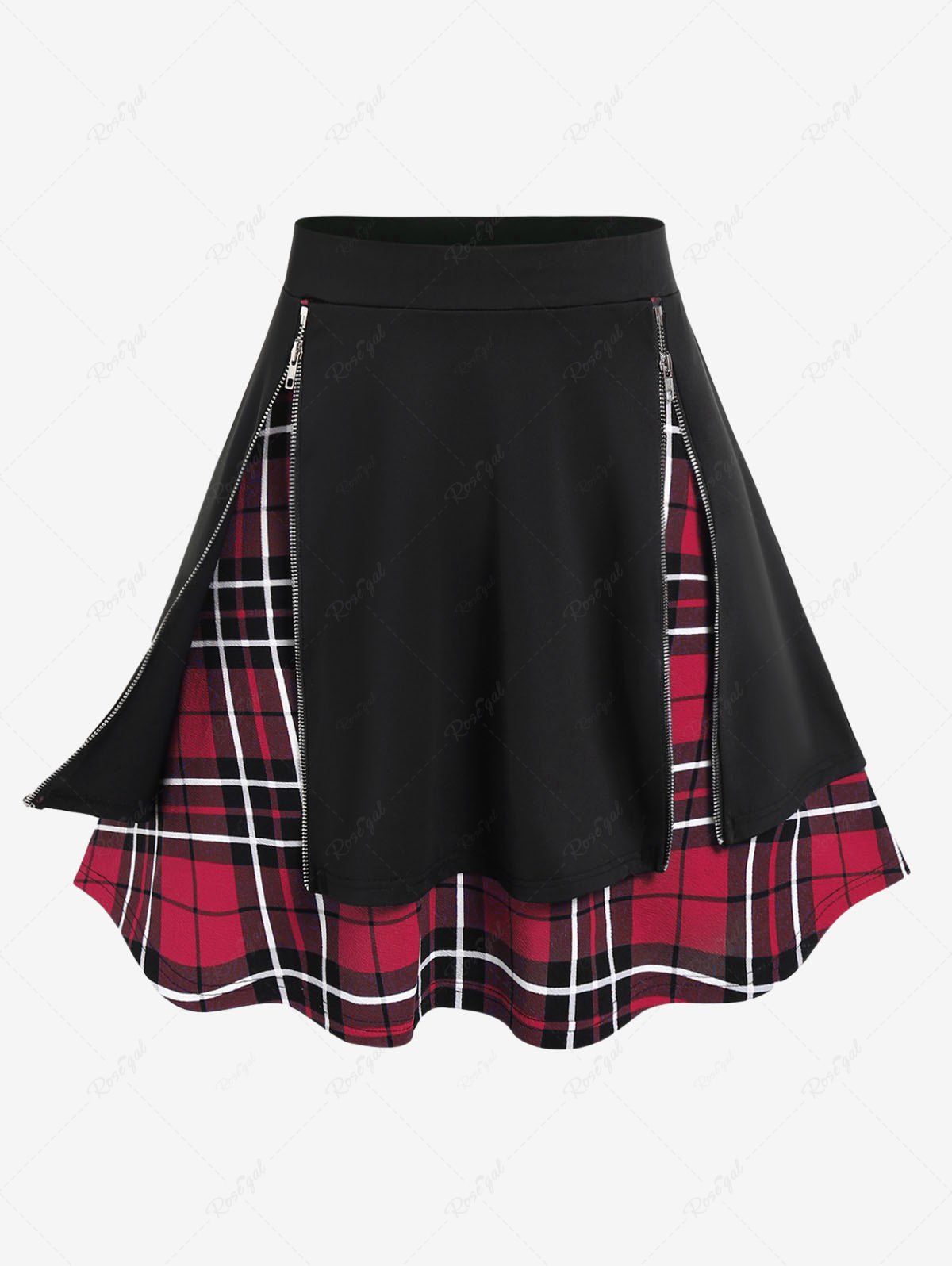 Online Plus Size Plaid Zipper Mini A Line Skirt  
