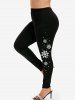 Lace Trim Sweetheart Neck Sweater With Fuzzy Ball Hooded Cape and Snowflake Print Leggings Plus Size Outfit -  