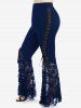 Pantalon Evasé Panneau en Dentelle de Grande Taille à Lacets - Bleu profond L | US 12