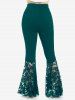 Plus Size Lace Panel Pull On Flare Pants with Lace-up -  
