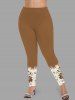 Plus Size Christmas Bowknot Gingerbread Snowflake Santa Claus Candy Cup Print Leggings -  
