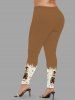 Plus Size Christmas Bowknot Gingerbread Snowflake Santa Claus Candy Cup Print Leggings -  