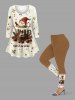 Plus Size Christmas Bowknot Gingerbread Snowflake Santa Claus Candy Cup Print Leggings -  