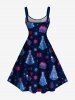 Robe Ligne A Sapin de Noël Galaxie et Cadeau Imprimés de Grande Taille à Paillettes - Bleu profond S