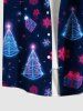 Chemise à Boutons avec Poche Kangourou à Imprimé Cadeaux Sapin de Noël et Galaxie Grande-Taille pour Hommes - Bleu profond XL