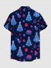 Chemise à Boutons avec Poche Kangourou à Imprimé Cadeaux Sapin de Noël et Galaxie Grande-Taille pour Hommes - Bleu profond 3XL