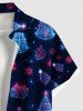 Chemise à Boutons avec Poche Kangourou à Imprimé Cadeaux Sapin de Noël et Galaxie Grande-Taille pour Hommes - Bleu profond 3XL