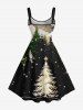Robe Débardeur Ligne A Sapin de Noël Flocon de Neige et Boule Imprimés de Grande Taille - Noir 4X