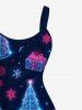 Robe Ligne A Sapin de Noël Galaxie et Cadeau Imprimés de Grande Taille à Paillettes - Bleu profond 4X