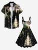 Robe Débardeur Ligne A Sapin de Noël Flocon de Neige et Boule Imprimés de Grande Taille - Noir 4X