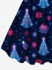 Robe Ligne A Sapin de Noël Galaxie et Cadeau Imprimés de Grande Taille à Paillettes - Bleu profond 4X