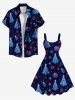 Robe Ligne A Sapin de Noël Galaxie et Cadeau Imprimés de Grande Taille à Paillettes - Bleu profond 4X
