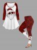 Plus Size Christmas Cute Santa Claus Print Ombre Plaid Raglan Sleeves T-shirt -  