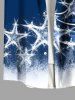 Plus Size Christmas Tree Star Distressed Colorblock Print Buttons Pocket Shirt For Men -  