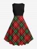 Plus Size Christmas Plaid Print 1950s Vintage Dress -  