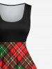 Plus Size Christmas Plaid Print 1950s Vintage Dress -  