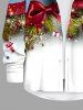 Plus Size Christmas Ball Tree Bowknot Gift Box Colorblock Print Buttons Pocket Long Sleeve Shirt For Men -  