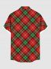 Chemise de Noël à Carreaux Imprimée Boutonnée de Grande Taille avec Poche - Rouge XL