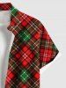 Chemise de Noël à Carreaux Imprimée Boutonnée de Grande Taille avec Poche - Rouge XL